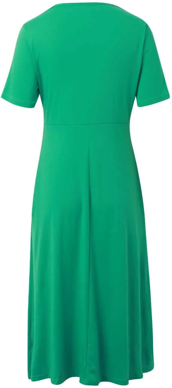 PTOLOCIF Women Fashion Solid Short Sleeve Casual Loose Long Dress with Pockets Dress for Women Beach Summer