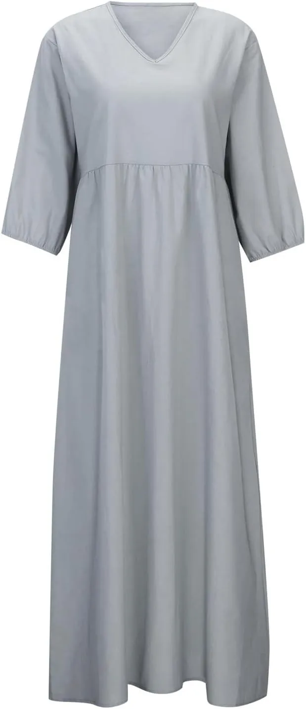 PTOLOCIF Womens Summer Casual Half Sleeve V Neck Midi Dresses Plus Size Dress a Line Flowy Tiered 2025 Boho Beach Dress