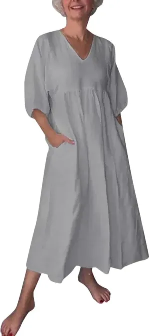 PTOLOCIF Womens Summer Casual Half Sleeve V Neck Midi Dresses Plus Size Dress a Line Flowy Tiered 2025 Boho Beach Dress