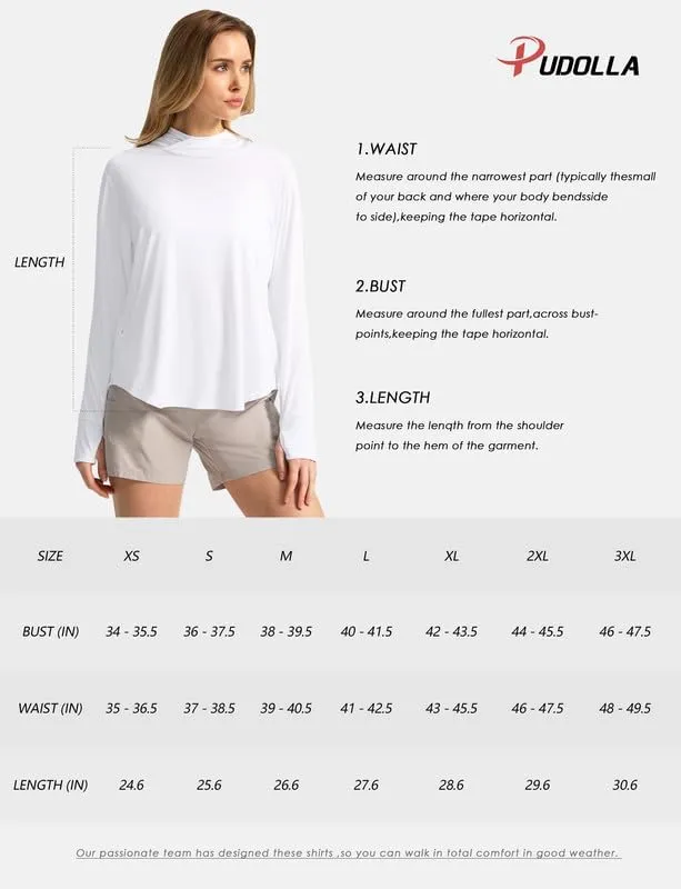 Pudolla Women's Sun Protection Shirt UPF 50  Long Sleeve Lightweight UV Hoodie for Women Hiking Outdoor Fishing Summer