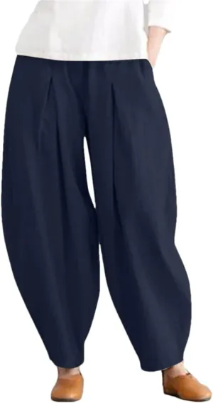 Pulcykp Women Cotton Linen Harem Pants Cool Casual Trousers Harajuku Elastic Waist Loose Pants