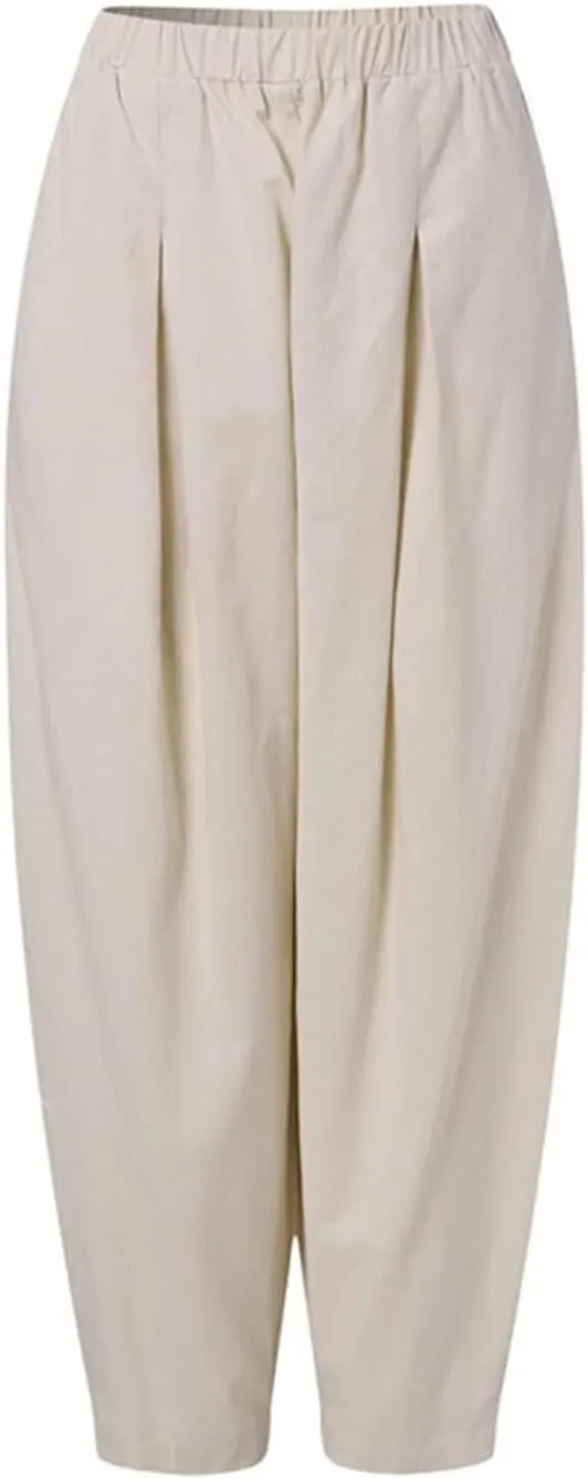 Pulcykp Women Cotton Linen Harem Pants Cool Casual Trousers Harajuku Elastic Waist Loose Pants