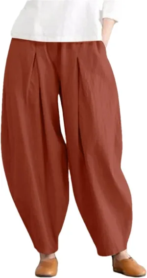 Pulcykp Women Cotton Linen Harem Pants Cool Casual Trousers Harajuku Elastic Waist Loose Pants