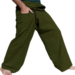 RaanPahMuang Brand Plain Thick Muang Cotton Fisherman Wrap Tall Pants