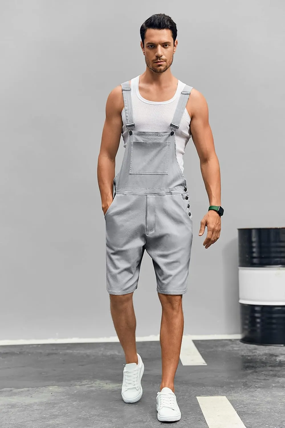 Runcati Mens Casual Bib Overall Shorts Lightweight Cotton Loose Fit Denim Jumpersuit Walkshort Pockets Rompers