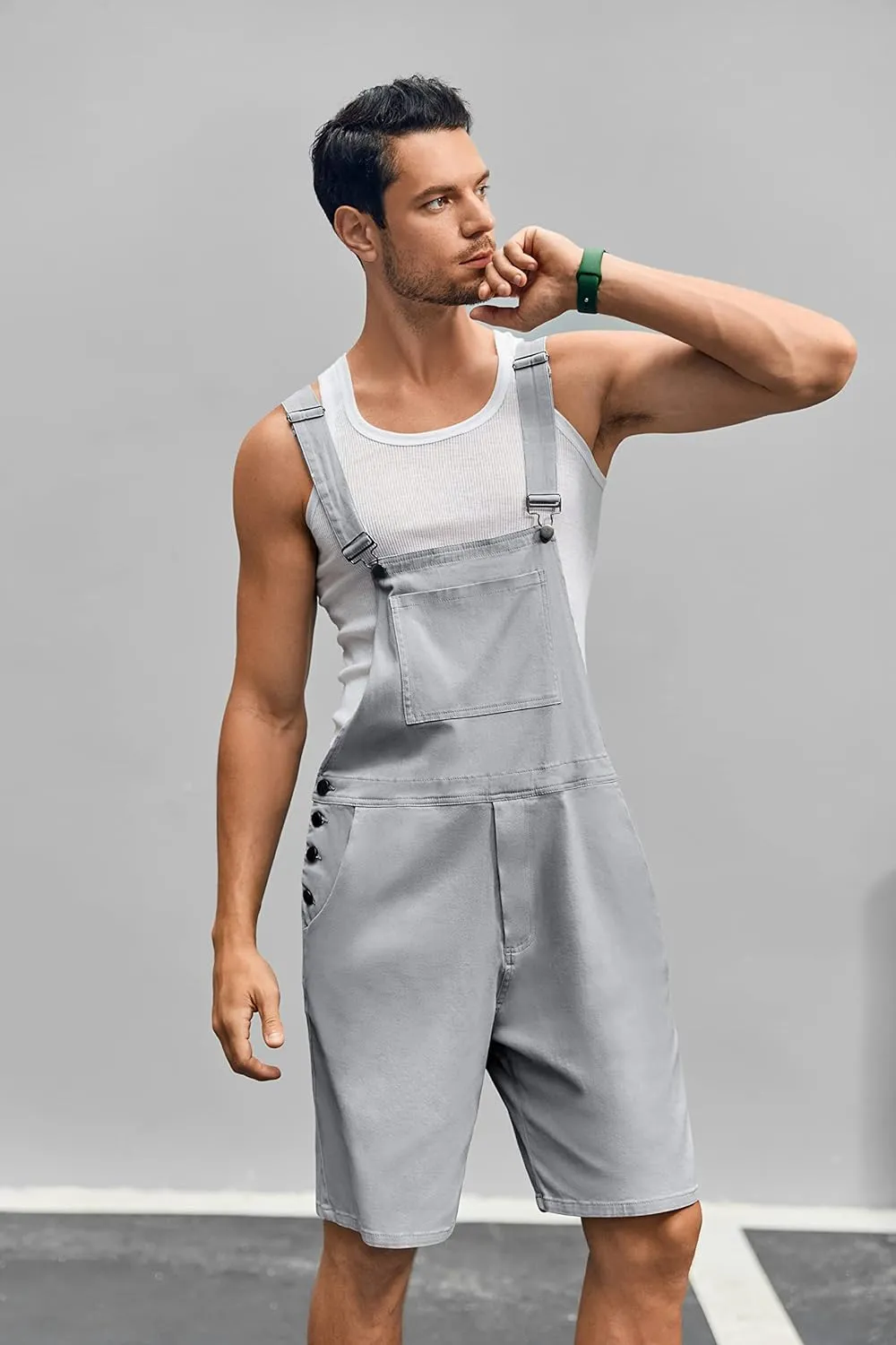 Runcati Mens Casual Bib Overall Shorts Lightweight Cotton Loose Fit Denim Jumpersuit Walkshort Pockets Rompers