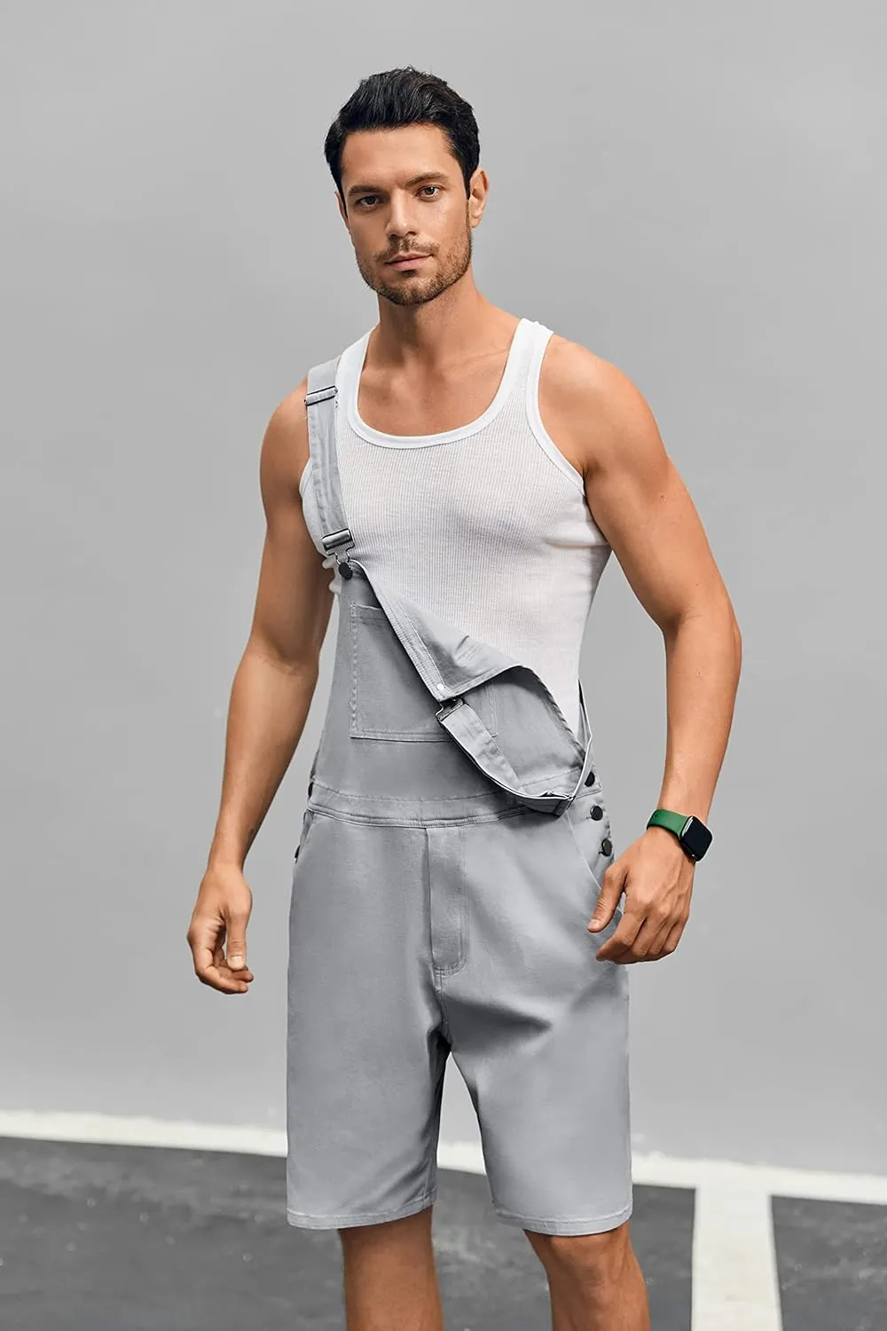 Runcati Mens Casual Bib Overall Shorts Lightweight Cotton Loose Fit Denim Jumpersuit Walkshort Pockets Rompers