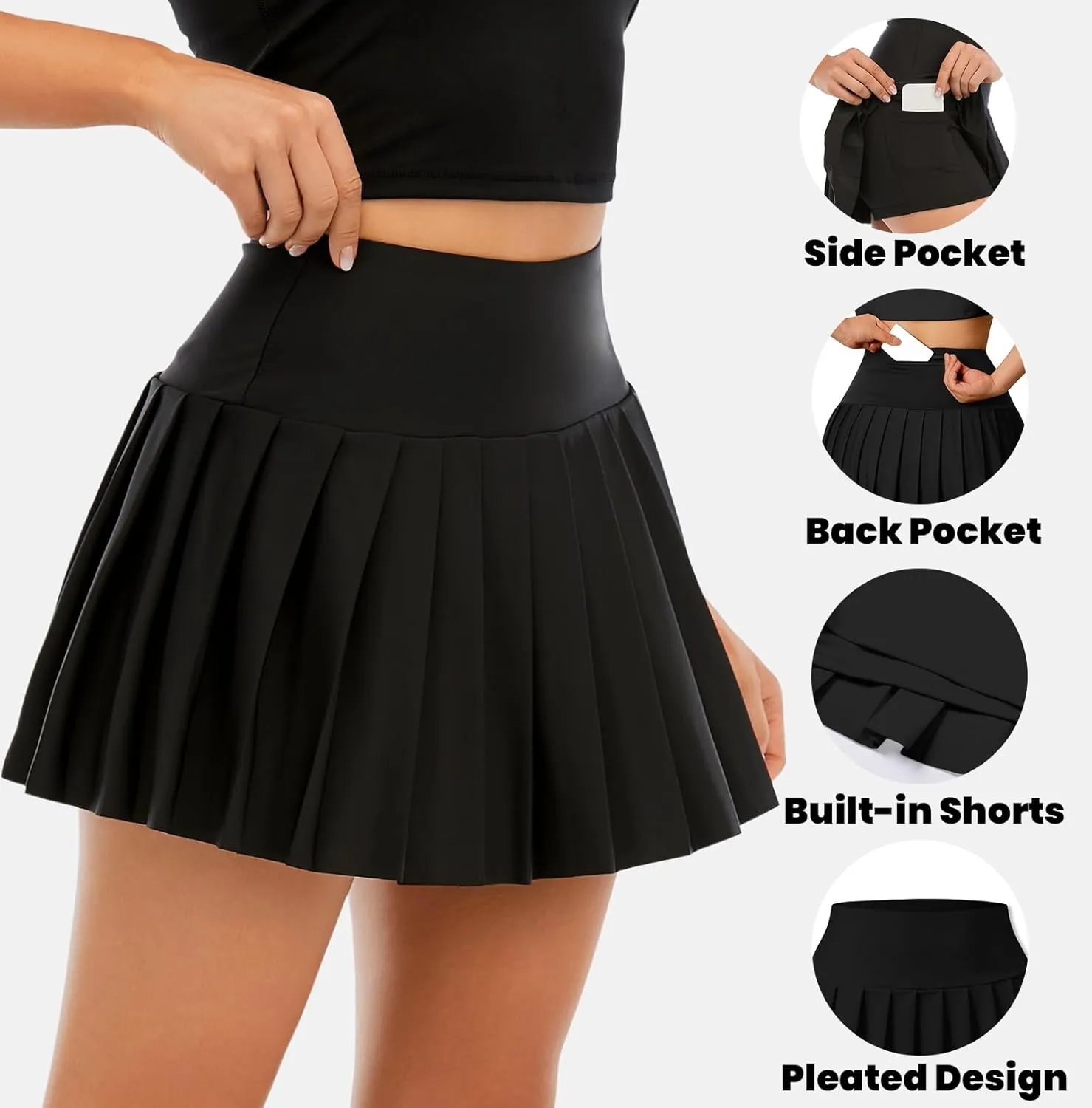 SANGTREE Women Pleated Tennis Skirt with Pockets Girls High Waisted Athletic Golf Skorts, 2 Years - US 4XL