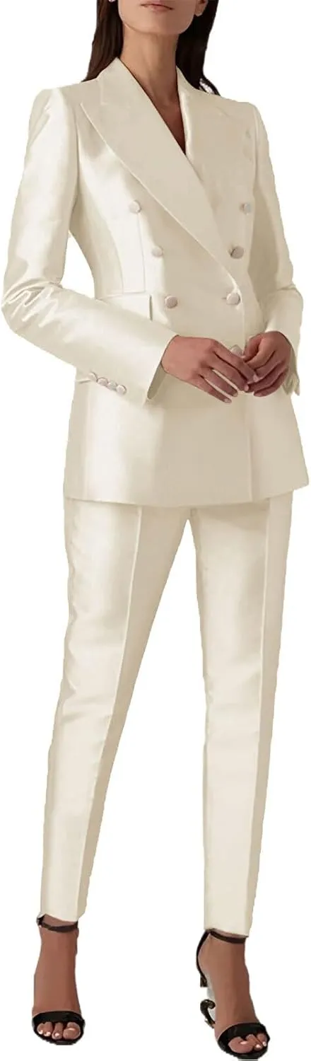 Satin Suit Women Two Piece Outfits Blazer Jacket and Pants Business Fashion Suit Sets (Blazer Pants)