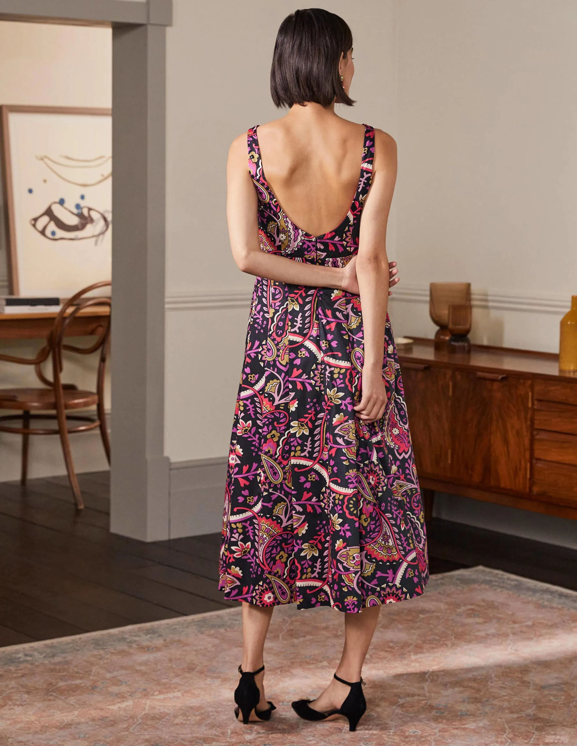 Scoop Back Fit and Flare Dress-Black,  Fantastical