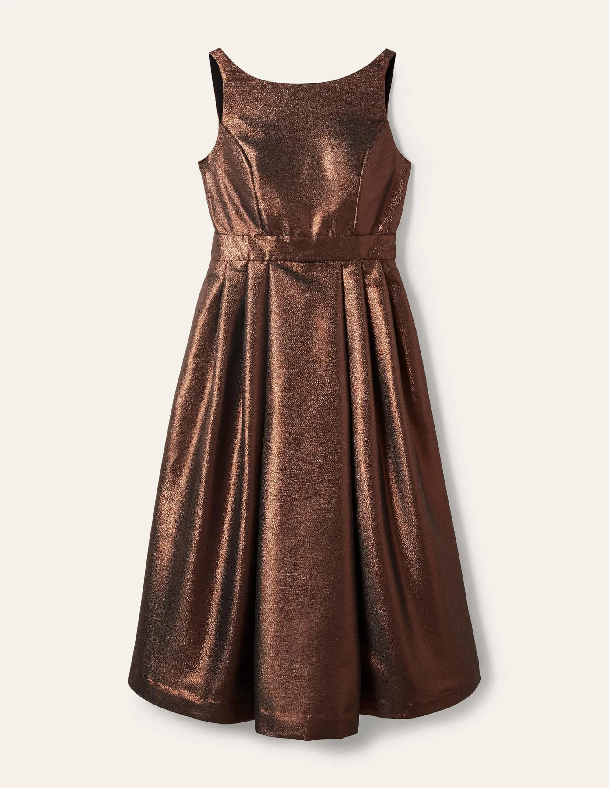 Scoop Back Fit and Flare Dress-Bronze Lurex