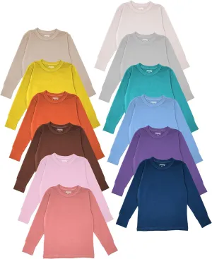 Snoozzz'n Girls/Boys/Toddler 12 Pack Athletic Performance Long Sleeve Undershirt Tops/Base Layer Cotton Stretch Shirts (12 Pack - Assorted Solid Colors, 5-6)