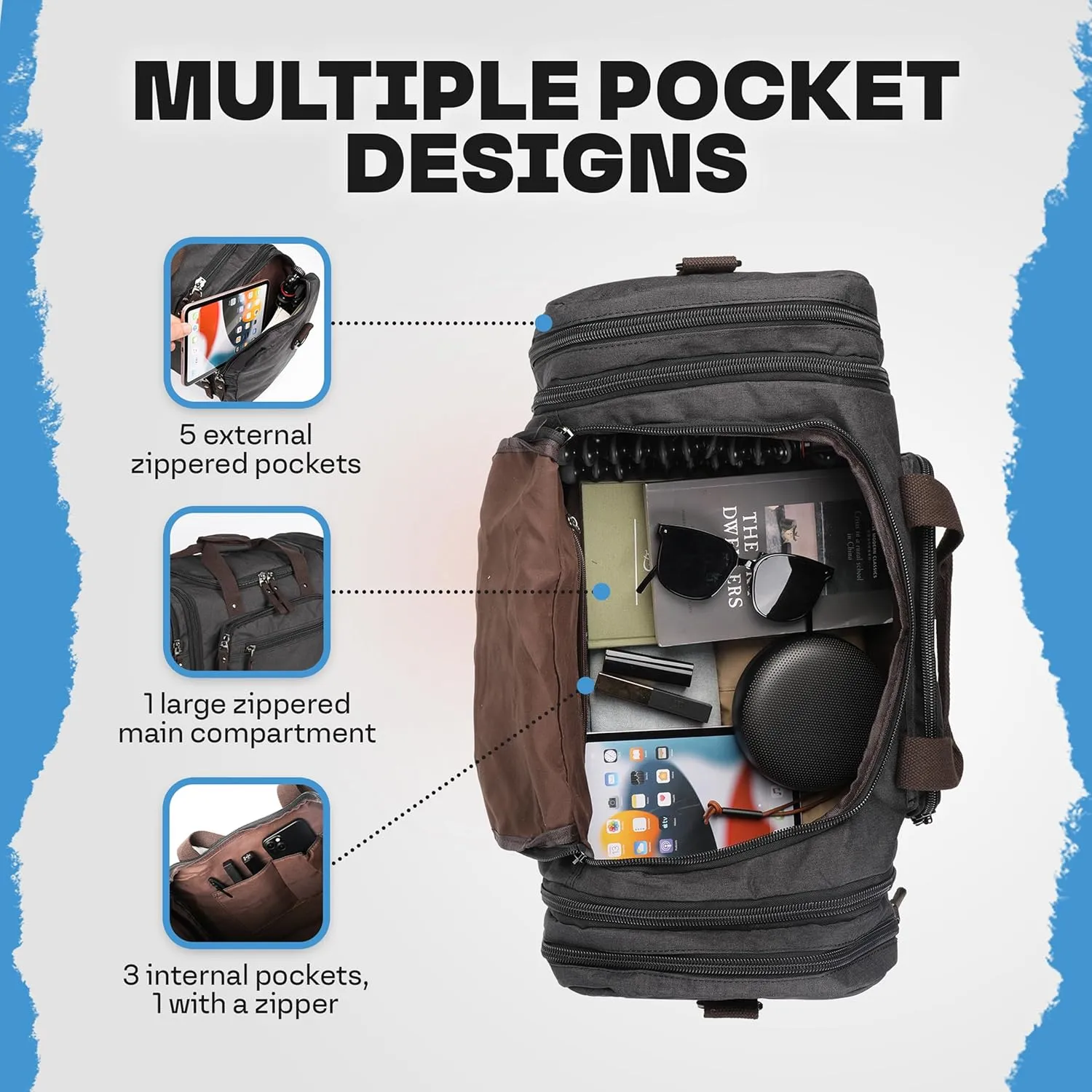 Stylish Duffle Bag for Travel  Expandable to 40L Lightweight and Waterproof Weekender Bag with Multiple Pockets and Adjustable Shoulder Strap for Men & Women  A Premium Carry On Duffle Bag