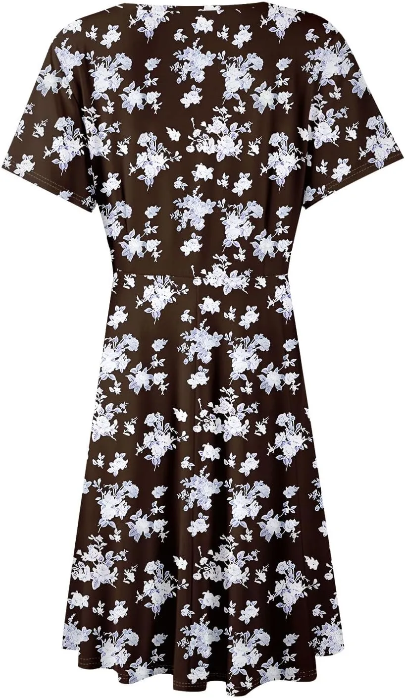 Summer Dresses for Women 2025 Casual Sun Dresses Short Sleeve v Neck Beach Vacation midi Dresses with Pockets