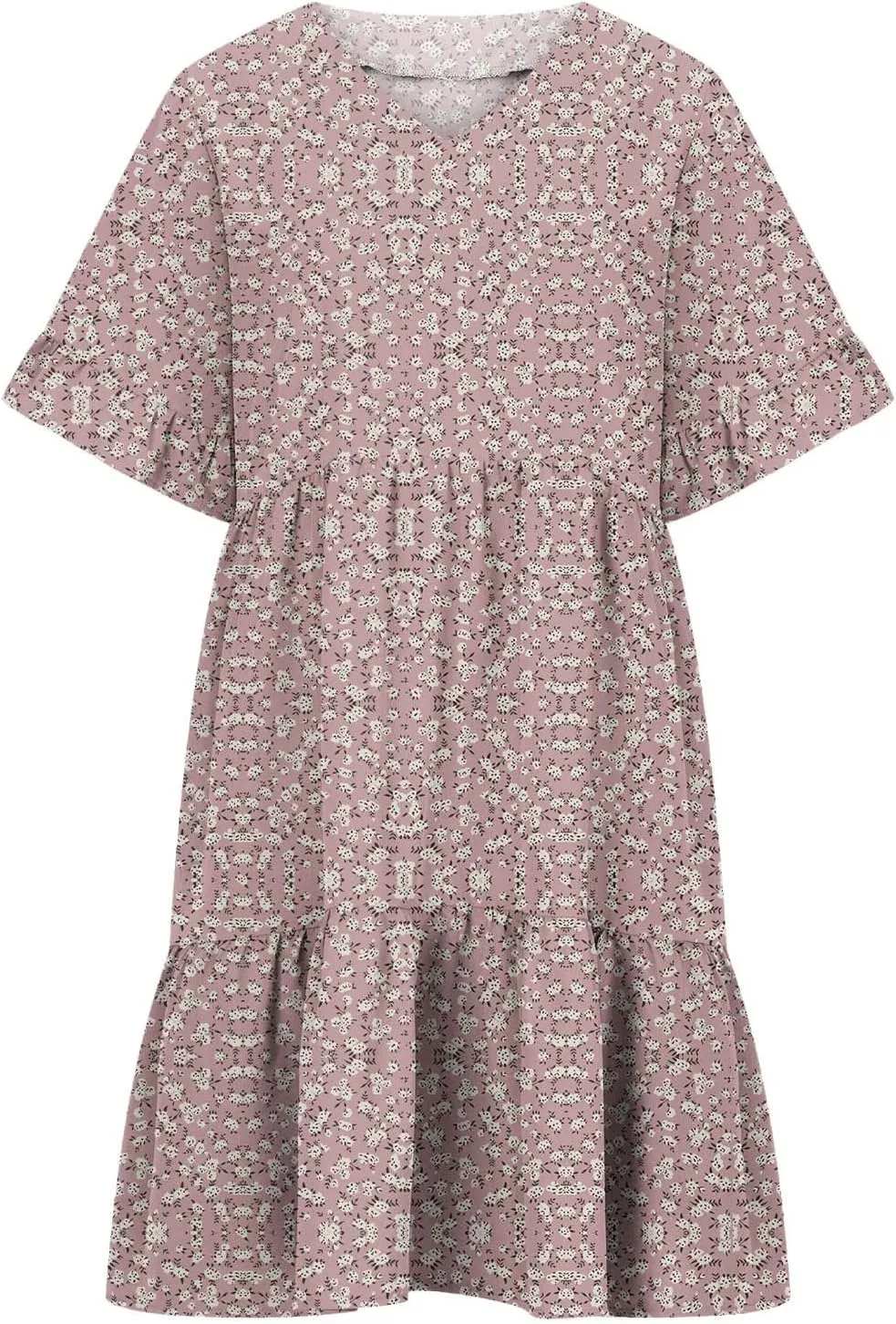 Summer Dresses for Women Loose Fit Tunic Dress with Pockets Casual V-Neck Mini Dress Short Sleeve Ruffle Prom Dress