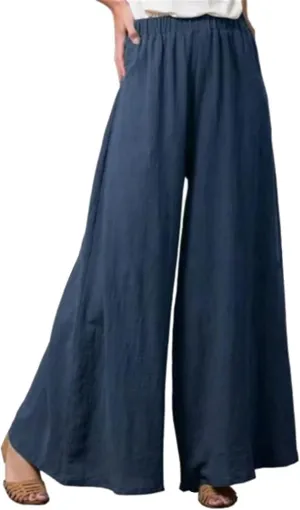Summer Palazzo Pants for Women Fashion 2025 Cotton Linen Wide Leg Flowy Pants Solid Lightweight Casual Baggy Trousers