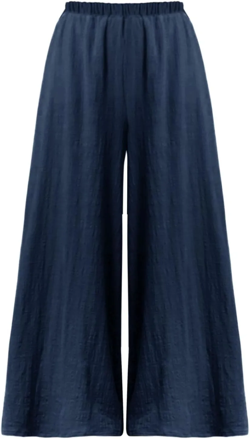 Summer Palazzo Pants for Women Fashion 2025 Cotton Linen Wide Leg Flowy Pants Solid Lightweight Casual Baggy Trousers