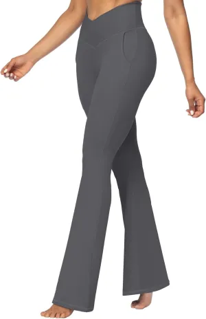 Sunzel Flare Leggings for Women with Pockets, Crossover Yoga Pants with Tummy Control, High Waisted and Wide Leg