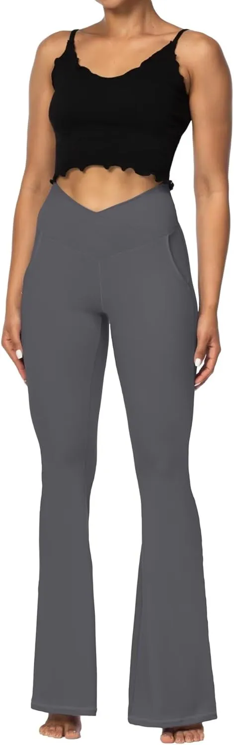 Sunzel Flare Leggings for Women with Pockets, Crossover Yoga Pants with Tummy Control, High Waisted and Wide Leg