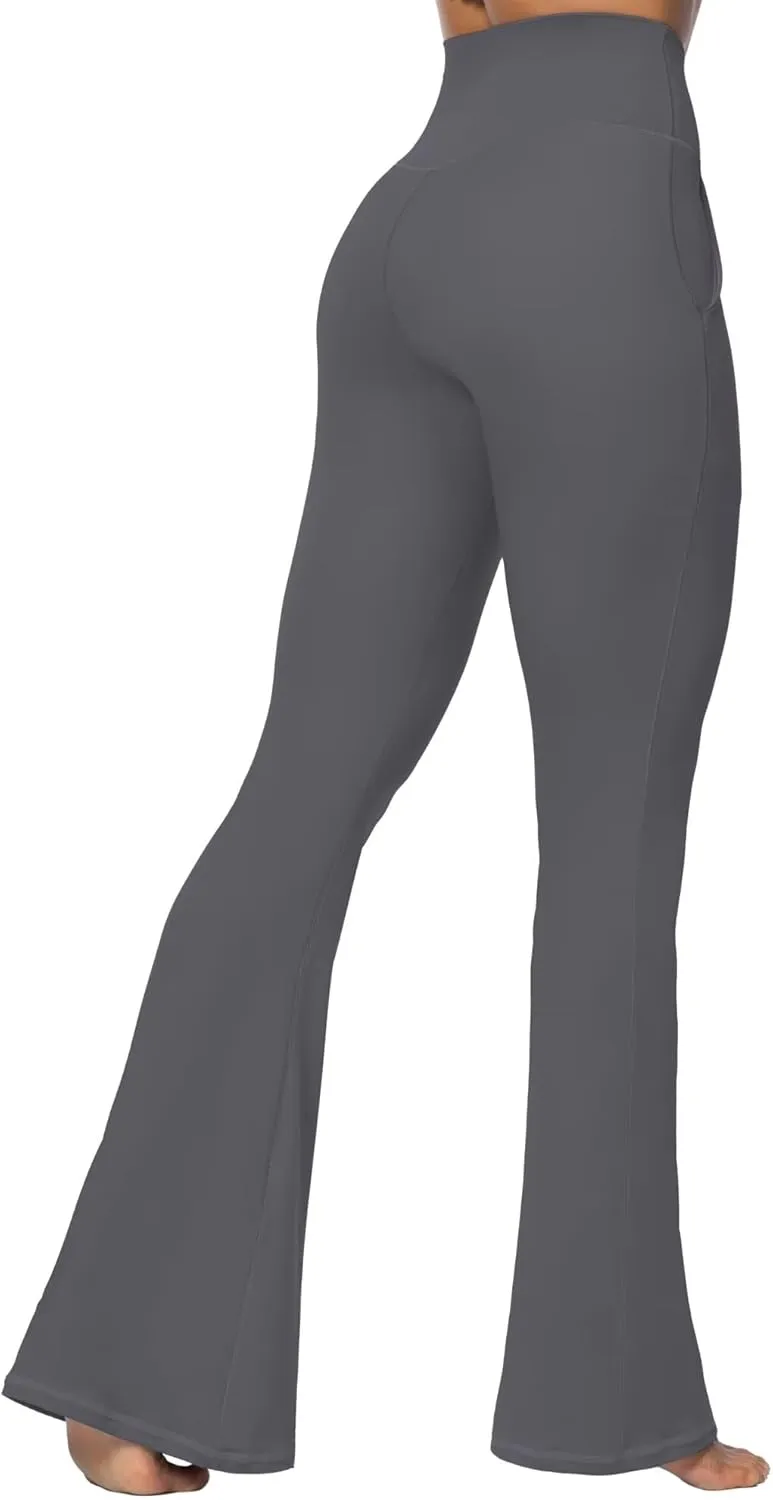 Sunzel Flare Leggings for Women with Pockets, Crossover Yoga Pants with Tummy Control, High Waisted and Wide Leg