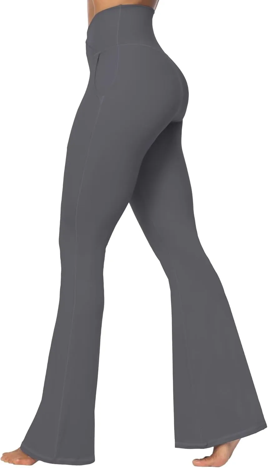 Sunzel Flare Leggings for Women with Pockets, Crossover Yoga Pants with Tummy Control, High Waisted and Wide Leg