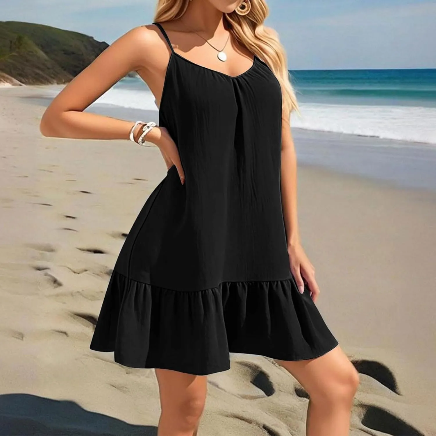 Swimsuit Coverup for Women 2025 Vacation Beach Tank Dress Spaghetti Straps Bathing Suit Cover Up Sundress S-XXL