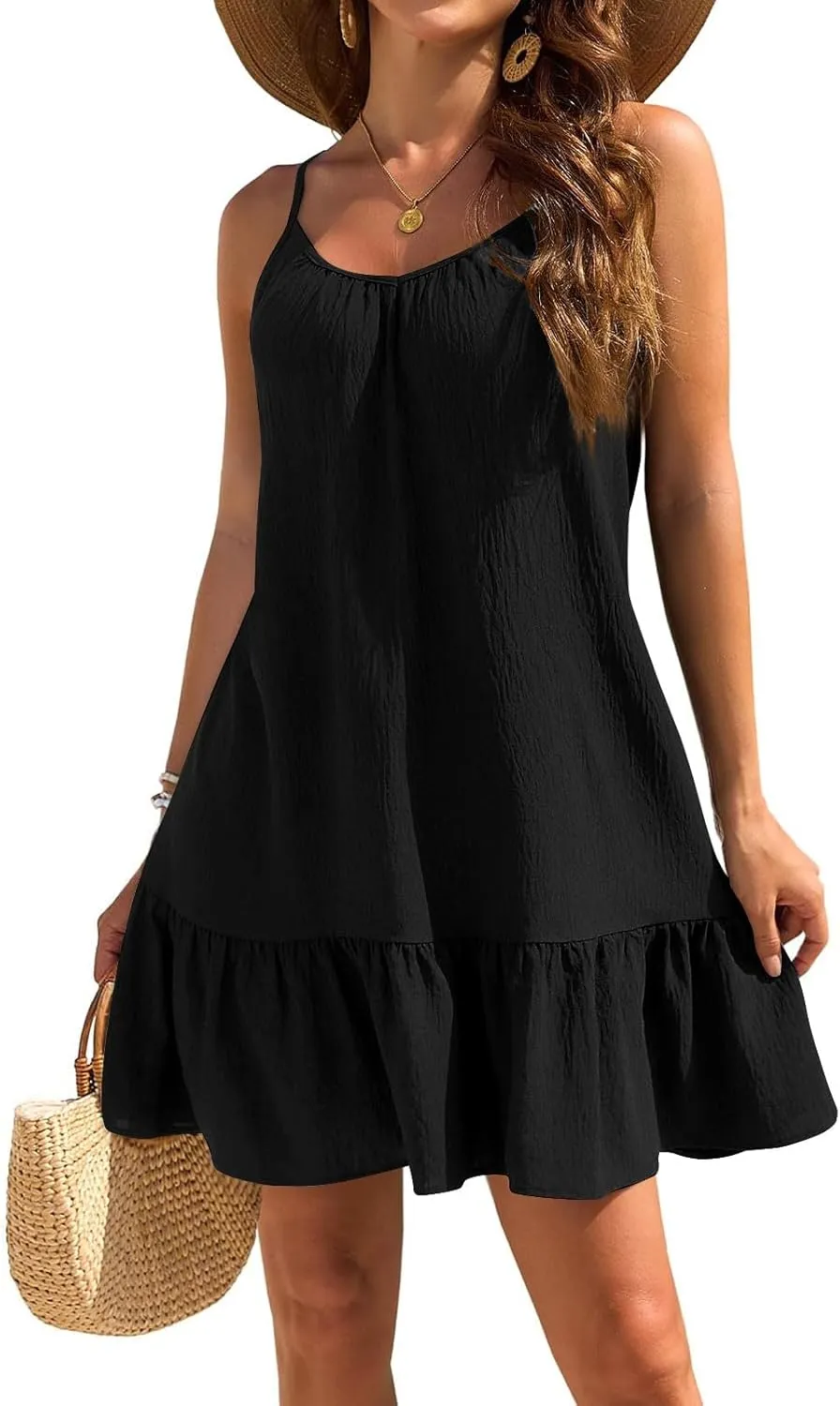 Swimsuit Coverup for Women 2025 Vacation Beach Tank Dress Spaghetti Straps Bathing Suit Cover Up Sundress S-XXL