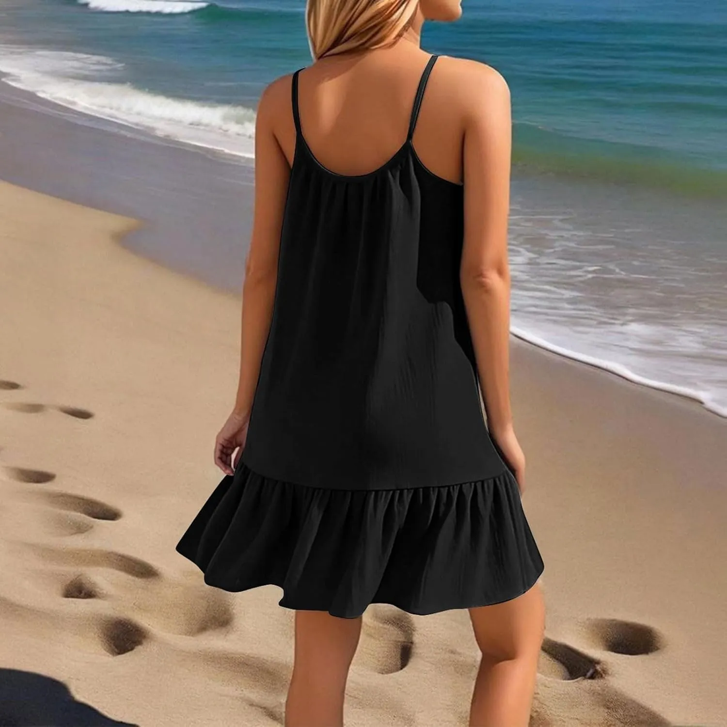 Swimsuit Coverup for Women 2025 Vacation Beach Tank Dress Spaghetti Straps Bathing Suit Cover Up Sundress S-XXL