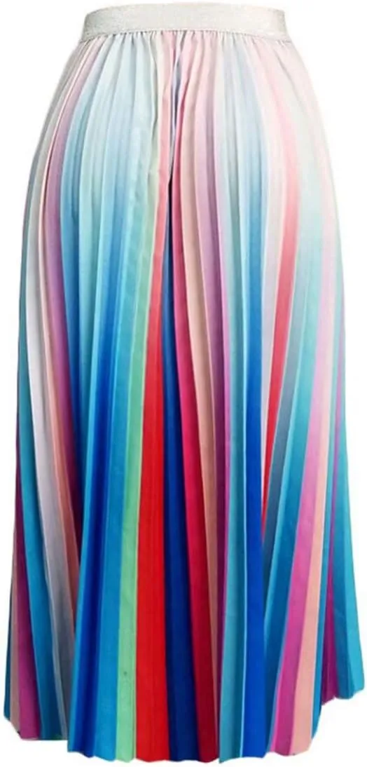 ThusFar Women's Graffiti Pleated Skirts Cartoon Printed Elastic Waist A-Line Swing Midi Skirt