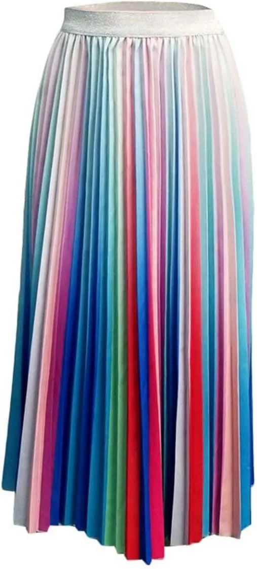 ThusFar Women's Graffiti Pleated Skirts Cartoon Printed Elastic Waist A-Line Swing Midi Skirt