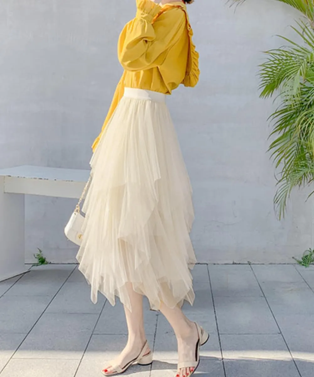 Tulle Skirts for Women Midi Long Fairy Skirt Tutu A-Line Mesh Layered High Elastic Waist Halloween Skirts