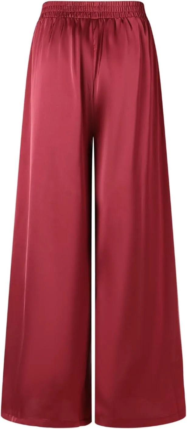 UlikTree Women's High Waist Satin Pants Wide Leg Dressy Casual Trousers S-L