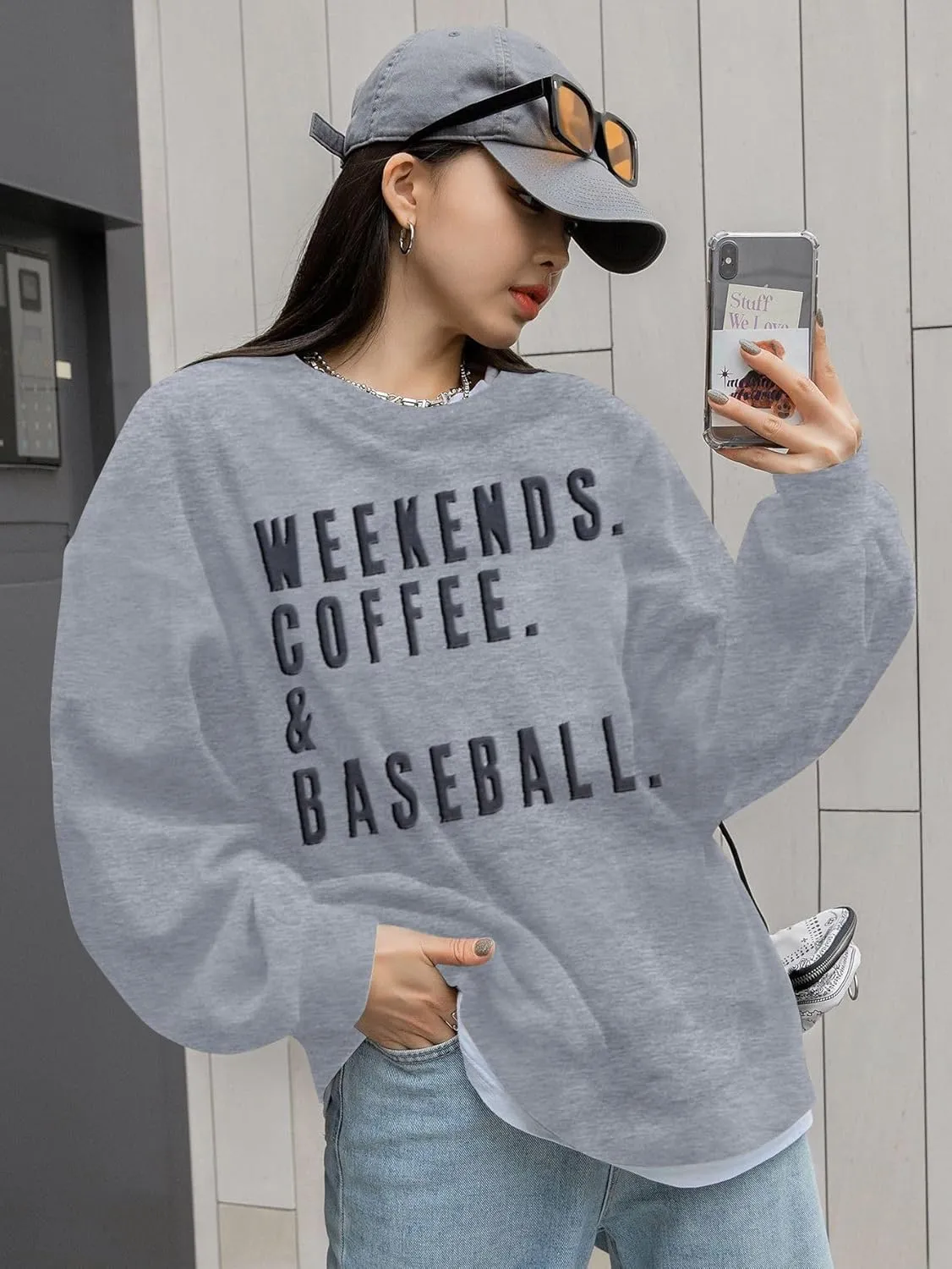 UNIQUEONE Baseball Mom Sweatshirt Women Weekends Coffee And Baseball Sweatshirt Mama Game Day Outfits Graphic Crewneck Tops