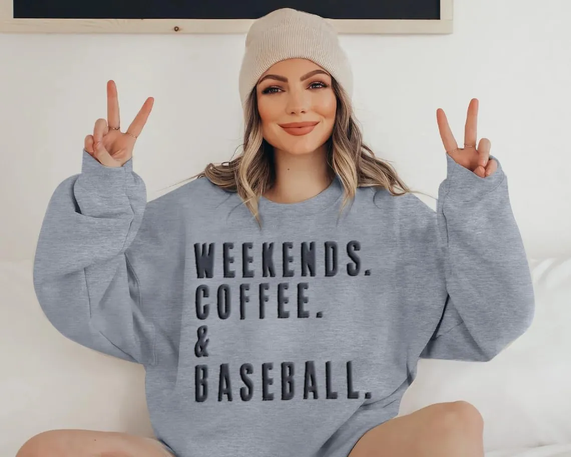 UNIQUEONE Baseball Mom Sweatshirt Women Weekends Coffee And Baseball Sweatshirt Mama Game Day Outfits Graphic Crewneck Tops