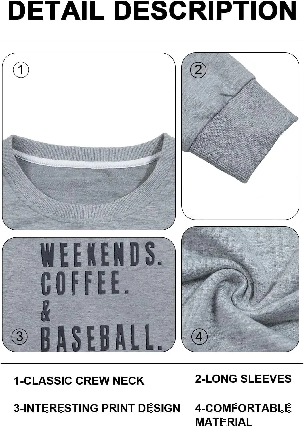 UNIQUEONE Baseball Mom Sweatshirt Women Weekends Coffee And Baseball Sweatshirt Mama Game Day Outfits Graphic Crewneck Tops