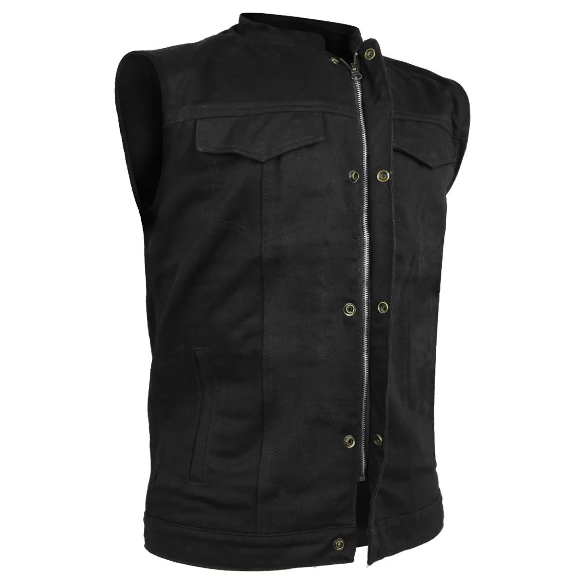 Vance VL1914 Mens Black Front Zipper and Snap Closure SOA Club Style Textile Motorcycle Vest