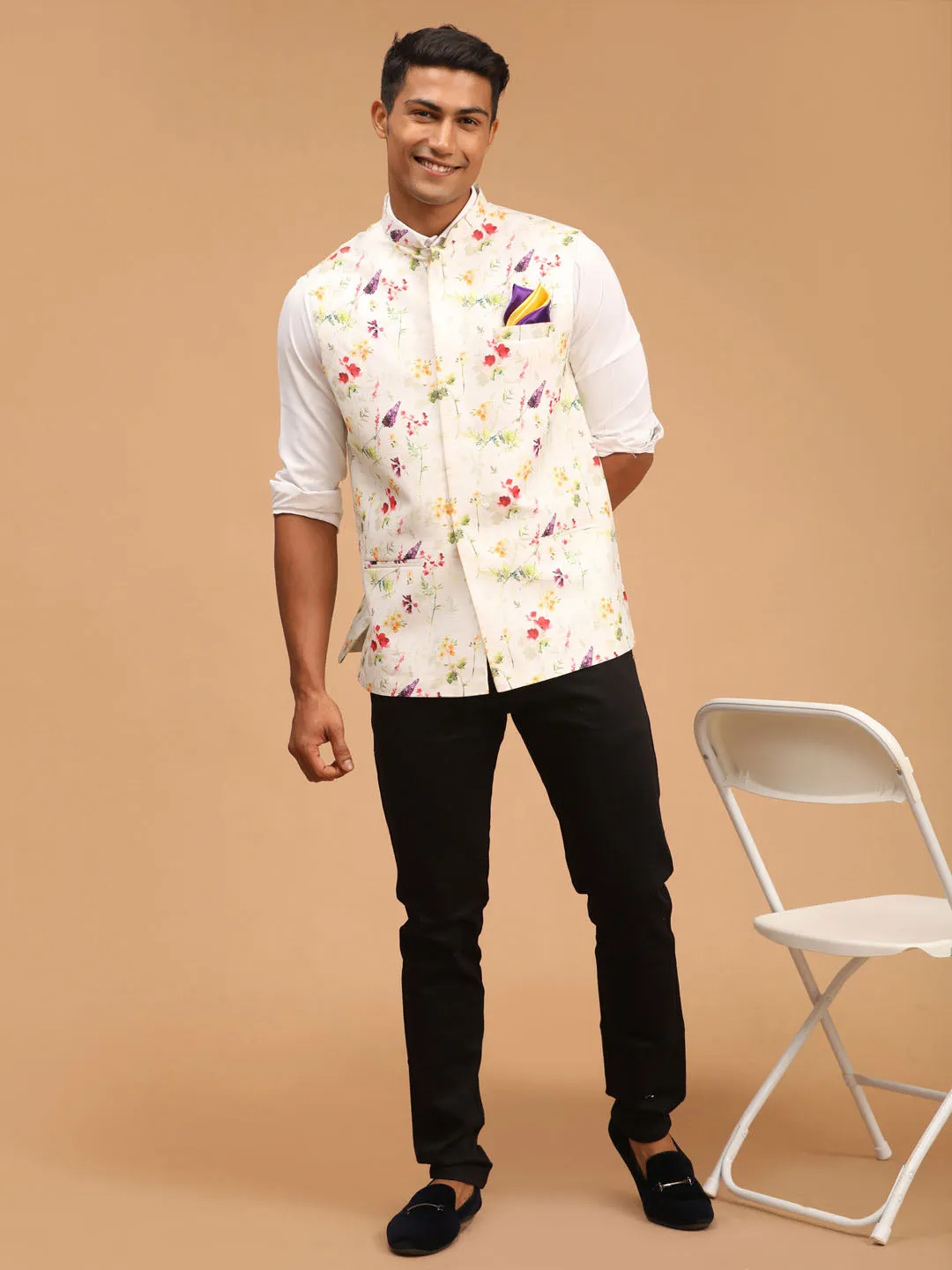 VASTRAMAY Printed Nehru Jacket for Men