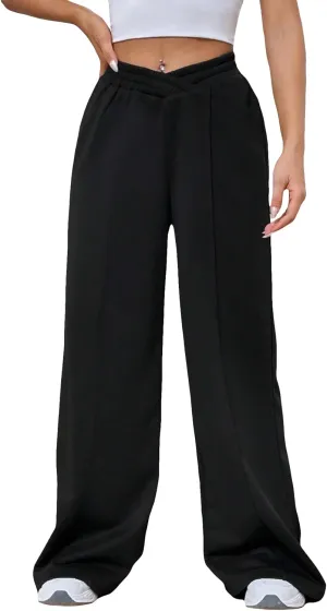 Verdusa Women's High Waist Wide Leg Baggy Sweatpants Jogger Workout Trousers
