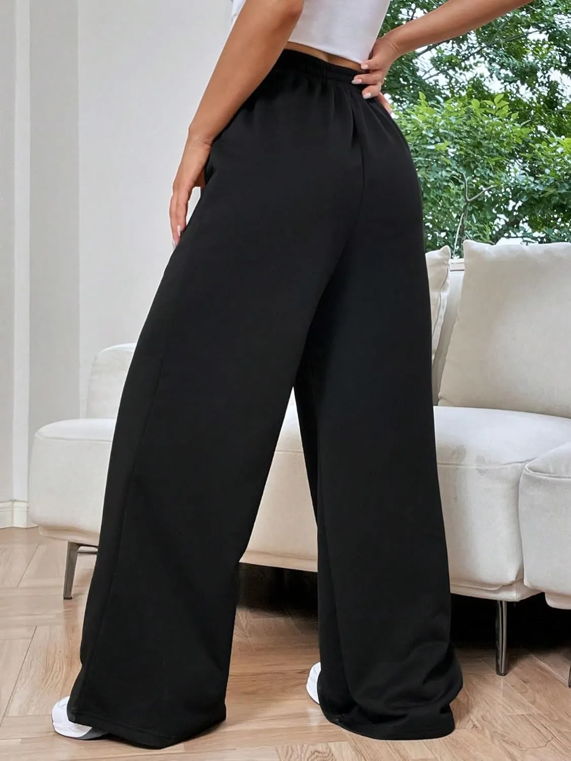 Verdusa Women's High Waist Wide Leg Baggy Sweatpants Jogger Workout Trousers