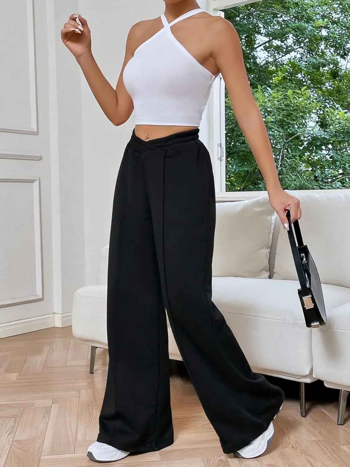 Verdusa Women's High Waist Wide Leg Baggy Sweatpants Jogger Workout Trousers