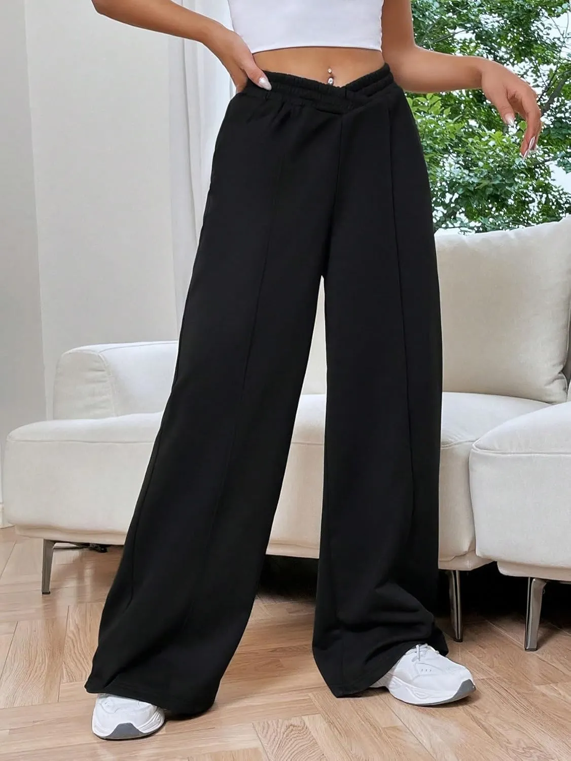Verdusa Women's High Waist Wide Leg Baggy Sweatpants Jogger Workout Trousers