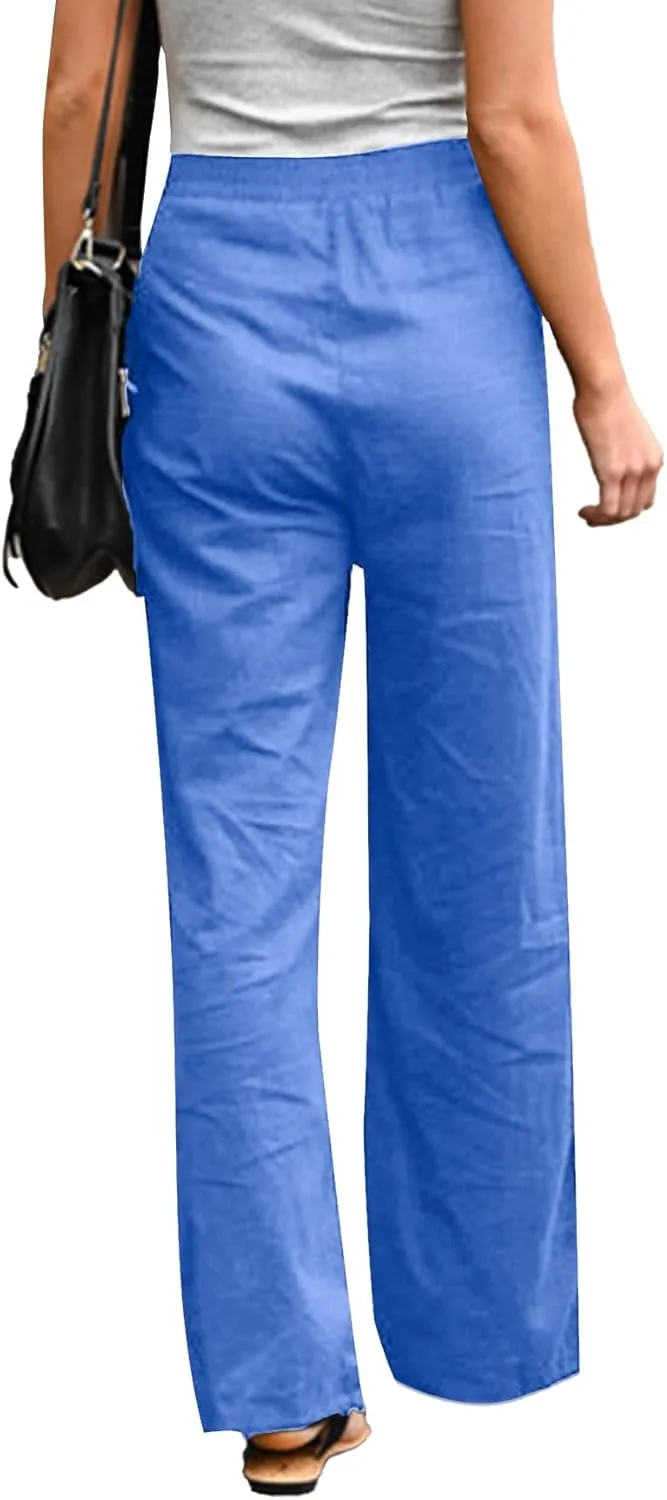 Vrtige Women's Drawstring Elastic High Waist Straight Leg Casual Pants Trousers