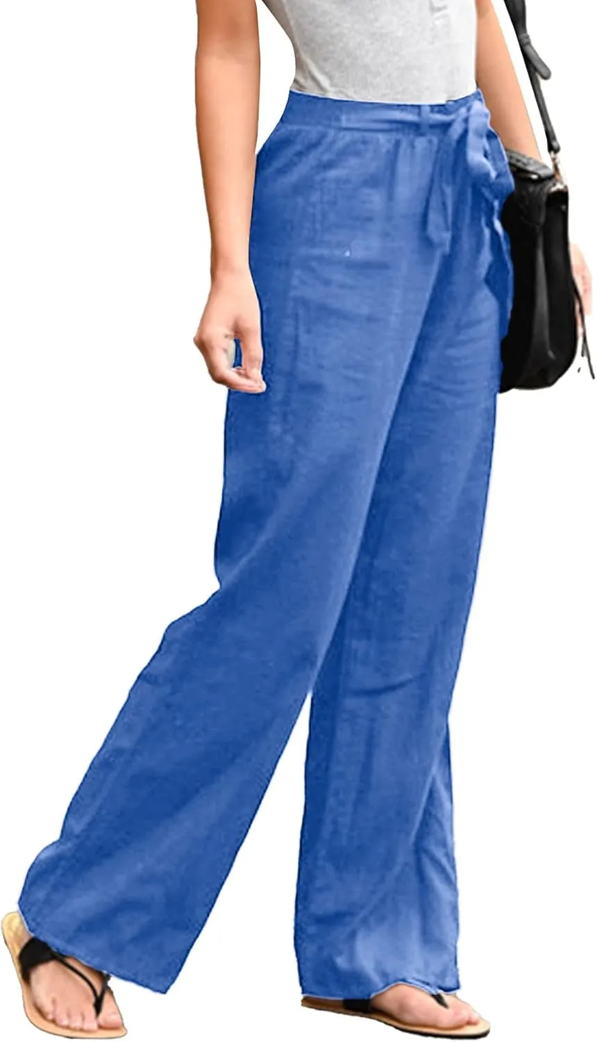 Vrtige Women's Drawstring Elastic High Waist Straight Leg Casual Pants Trousers