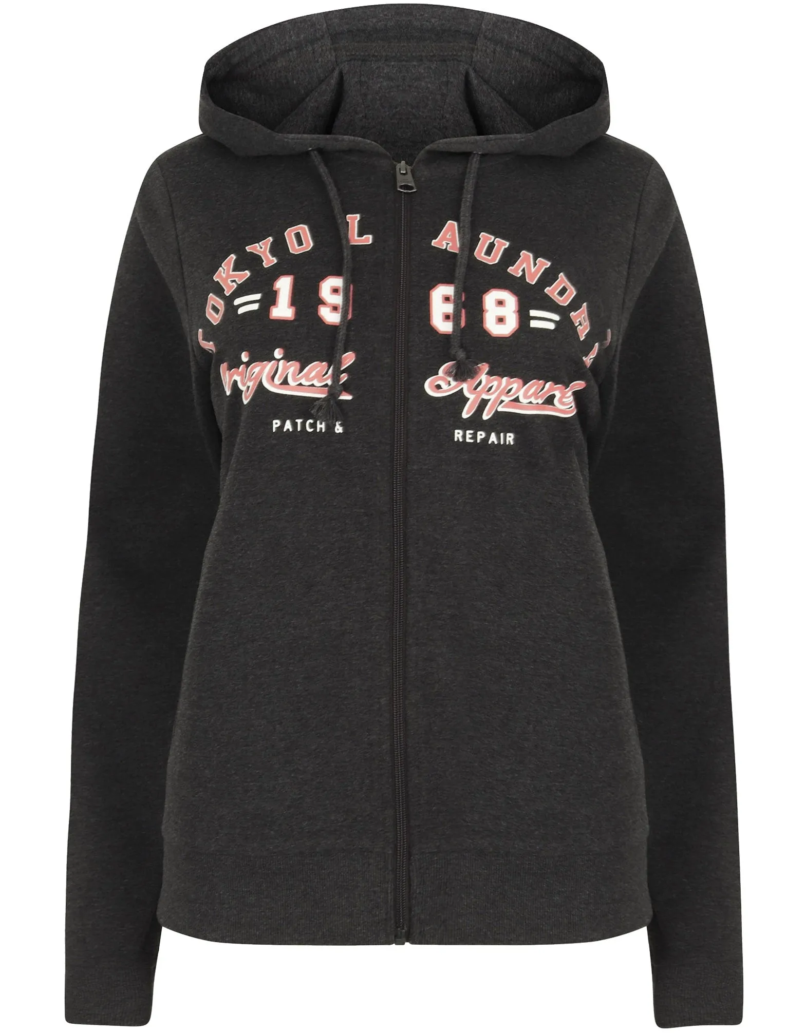 Wave Loop Back Fleece Zip Through Hoodie In Dark Grey Marl - Tokyo Laundry