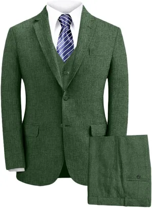 Wemaliyzd Men's Linen Suit Summer 3 Piece Wedding Suit Peak Lapel Blazer Vest Pants