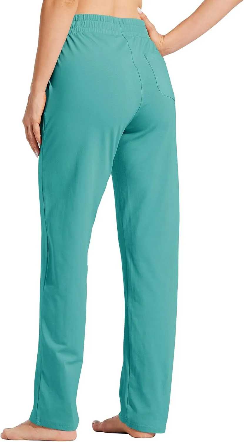 Willit Women's Cotton Sweatpants Open Bottom Yoga Sports Pants Straight Leg Lounge Athletic Pants with Pockets