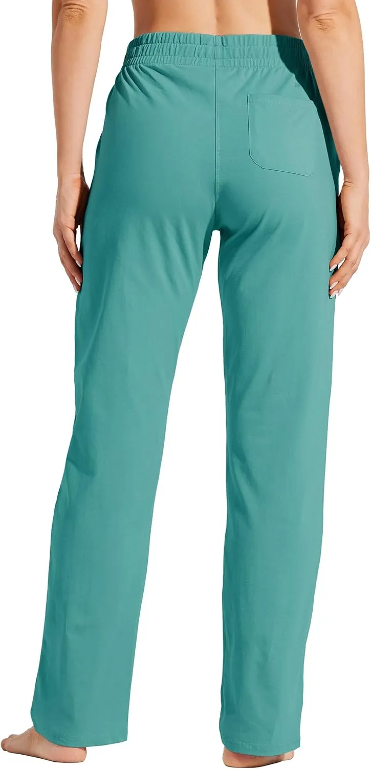 Willit Women's Cotton Sweatpants Open Bottom Yoga Sports Pants Straight Leg Lounge Athletic Pants with Pockets