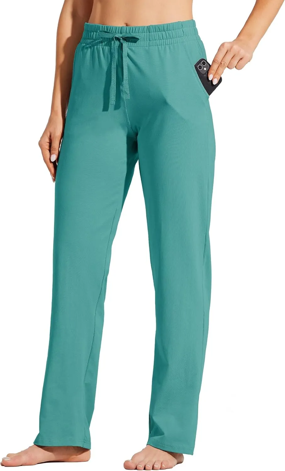 Willit Women's Cotton Sweatpants Open Bottom Yoga Sports Pants Straight Leg Lounge Athletic Pants with Pockets