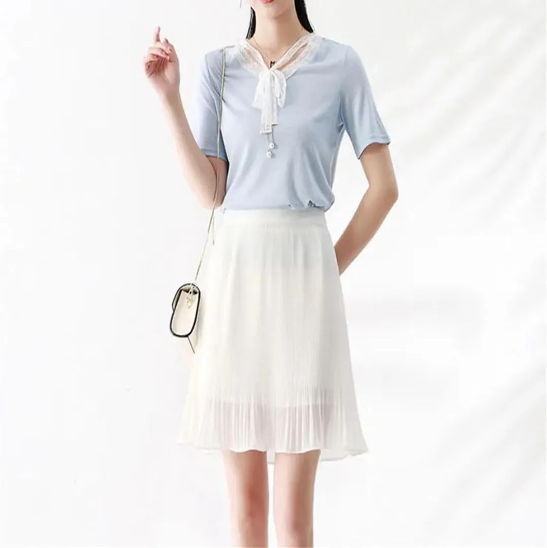 Women Boho Mini Skirt Summer A-Line Short Pleated Casual Skirt