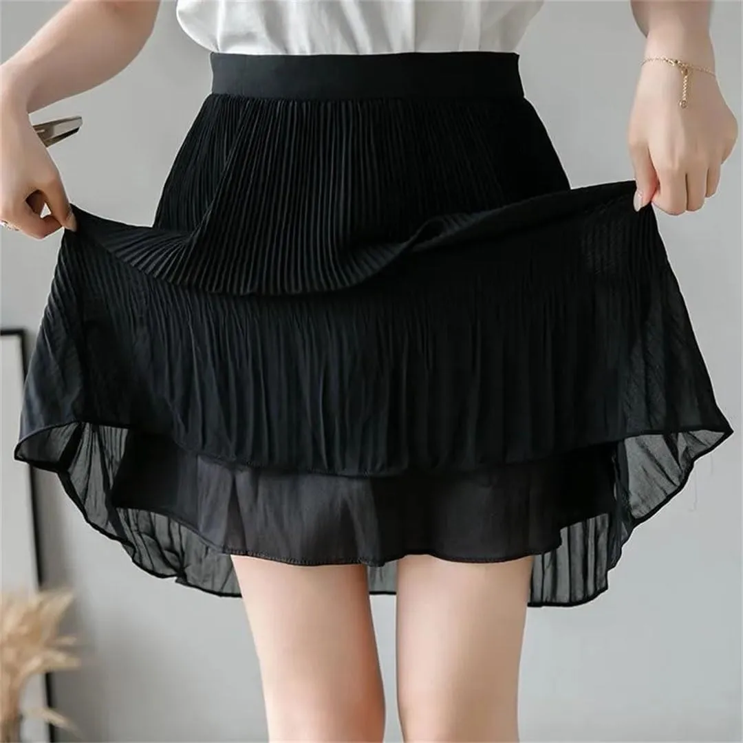 Women Boho Mini Skirt Summer A-Line Short Pleated Casual Skirt